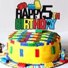 WINPOGEE Building Blocks Happy 5th Birthday Cake Topper Colorful Glitter 5 Five Years Old Building Brick Theme Birthday Party Supplies for Boys Girls Kids