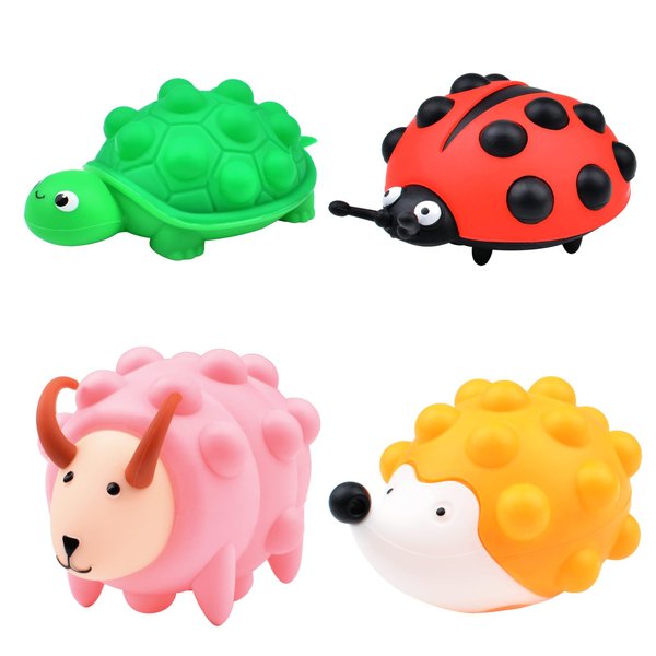 Yrissmiss 4 Pack 3D Sensory Fidget Toys for Kids Autistic Sensory Toys for Kids Toddlers Stress Relief Toys for Quiet Fidgets for Classroom Best Travel Toys for Kids(Turtle Ladybug Sheep Hedgehog)