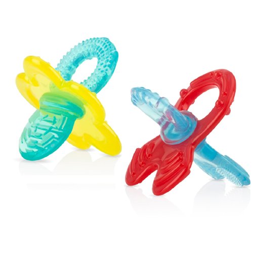 Nuby Chewbies Silicone Teether (2 Count Yellow/Aqua, Red/Aqua)