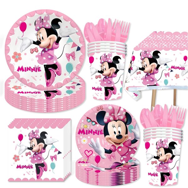 Birthday Party Decortaions Supplies for Pink Minnie Mouse Set,Minnie Party Plate and Napkins,Table Cover - Cups and More Serves 20 Guests for Minnie Theme Birthday Party Supplies