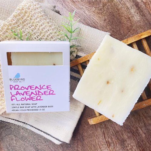 Bluebyrd Soap Provence French Lavender Soap Bar | 100% Natural Lavender Essential Oil Bar Soap - Exfoliating Dried Lavender Buds | Cleansing Moisture Body Wash - USA Handmade Vegan (Lavender)