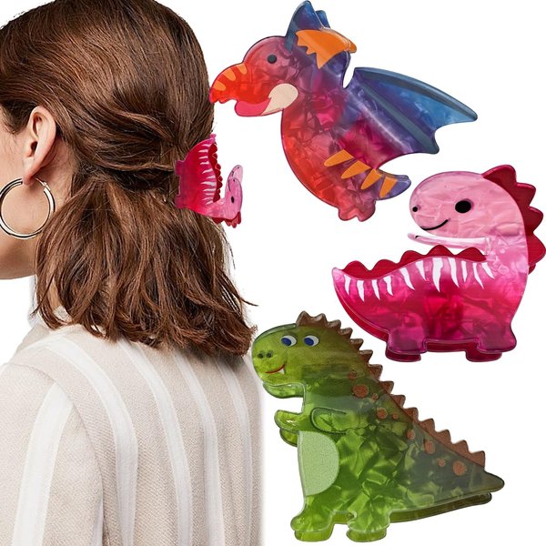 3 PACK Dinosaur Hair Clip, Acrylic Hair Clip, Acetate hair clips, Y2k Accessories Cute Small Hair Clips for Thick Hair for Women Girls(Style 2)