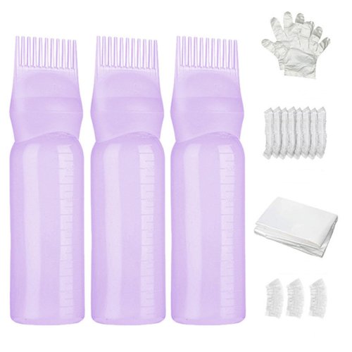 Artifresco Root Comb Applicator Bottle, Hair Oil Applicator with Graduated Scale 6 Ounce Oil Applicator for Hair Dye Hair Root Comb Color for Scalp Treatment Essential (3* Purple)