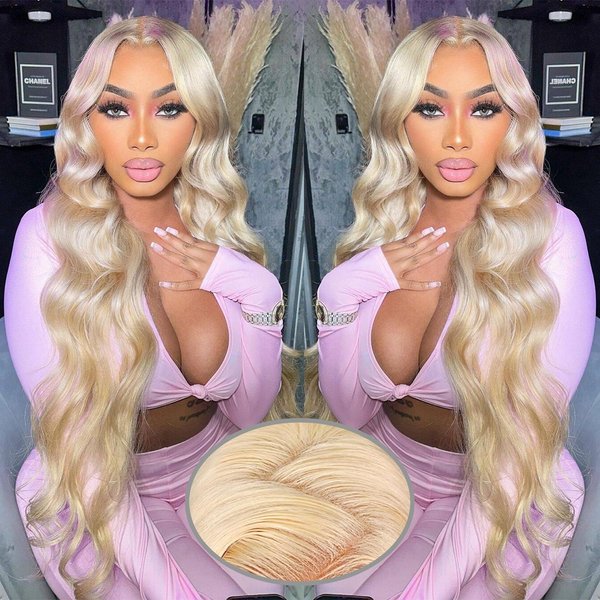 FASHION VILA 613 Lace Front Wig Human Hair 13x4 Blonde Lace Front Wigs Human Hair 180% Density Body Wave 613 Frontal Wig Pre Plucked With Baby Hair (13x4 613 Body Wave Wig, 24 Inch)