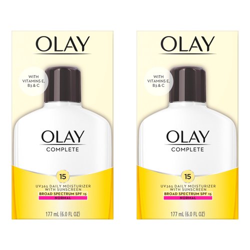 Olay Face Moisturizer Complete Lotion All Day Daily Facial Moisturizing Lotion SPF 15 for Normal Skin and Hydration, Oil-Free Non-Greasy, 6 Fl Oz (Pack of 2)