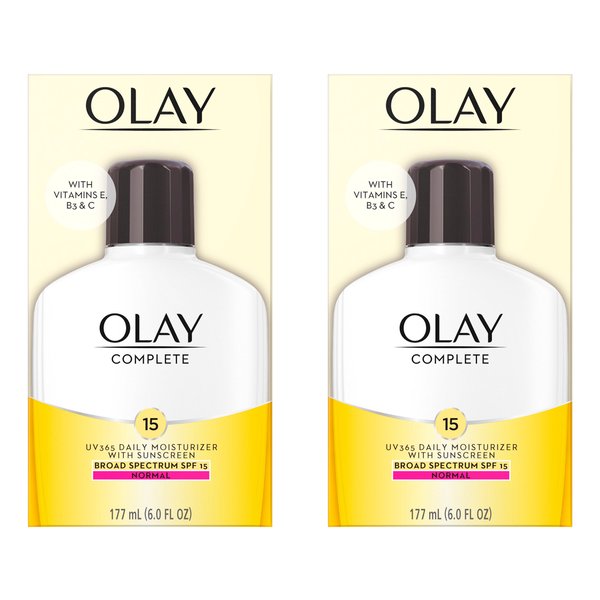 Olay Face Moisturizer Complete Lotion All Day Daily Facial Moisturizing Lotion SPF 15 for Normal Skin and Hydration, Oil-Free Non-Greasy, 6 Fl Oz (Pack of 2)