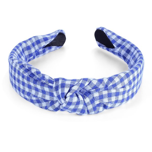 CAUDIO Blue White Striped Knotted Headbands for Women Top Knot Plaid Hairband Makeup Daily Casual Hair Styling Accessories (Plaid)