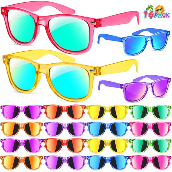GIFTINBOX Kids Sunglasses Bulk，Kids Sunglasses Party Favor For Kids 4-8, 16Pack Translucent Sunglasses For Kids Boys Girls Age 3-8, Party Favors For Kids 3-5 UV400 Protection Pool Beach Party Favors…