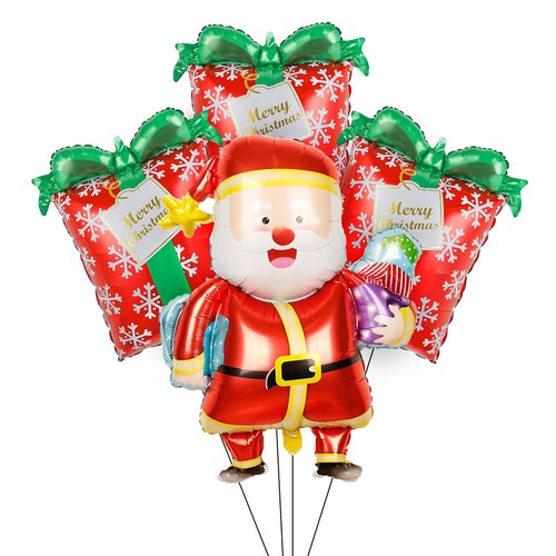 Christmas Balloons Set, Santa Balloons, Christmas Gift Balloons, Christmas Foil Balloons for Christmas Balloons Decorations - 4Pcs
