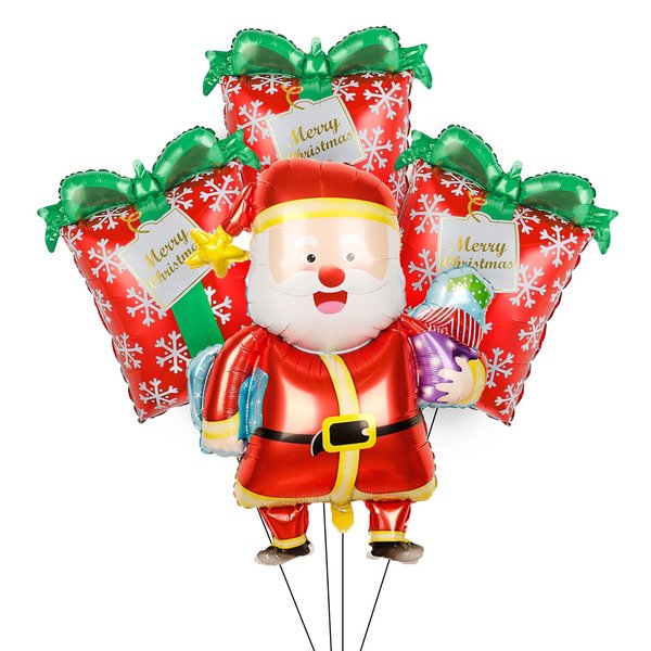 Christmas Balloons Set, Santa Balloons, Christmas Gift Balloons, Christmas Foil Balloons for Christmas Balloons Decorations - 4Pcs