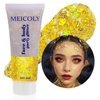 MEICOLY Gold Body Glitter,Mardi Gras Carnival Face Glitter Gel,Mermaid Sequins Face Paint Eye Hair Chunky Festival Rave Accessories Makeup,Halloween Sparkling Body Glitter Gel for Women Kids,50ml