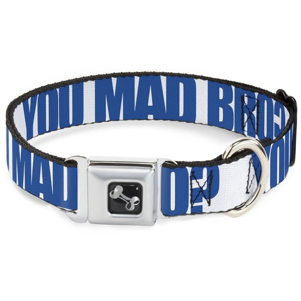 Dog Collar Seatbelt Buckle You Mad Bro White Royal 11 to 17 Inches 1.0 Inch Wide