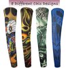 iToolai Temporary Tattoo Sleeves for Men, 8 pcs Set UV Protection Cooling Tattoo Arm Sleeves Slip on(Monster Designs)