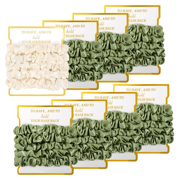 8 Pack Bridesmaid Gifts Satin Bridesmaid Scrunchies Soft Hair Ties Bachelorette Party Favors Hair Accessories for Women Bridesmaid Proposal Gift (Ivory&Sage Green)