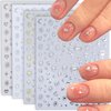 12pcs Aurora Silver Star Moon Nail Art Stickers 3D Star Nail Stickers for Women Rose Gold Star Nail Decals for Nail Art Supplies Sun Moon Heart Stickers for Nails Laser Silver Nail Sticker Nail Design