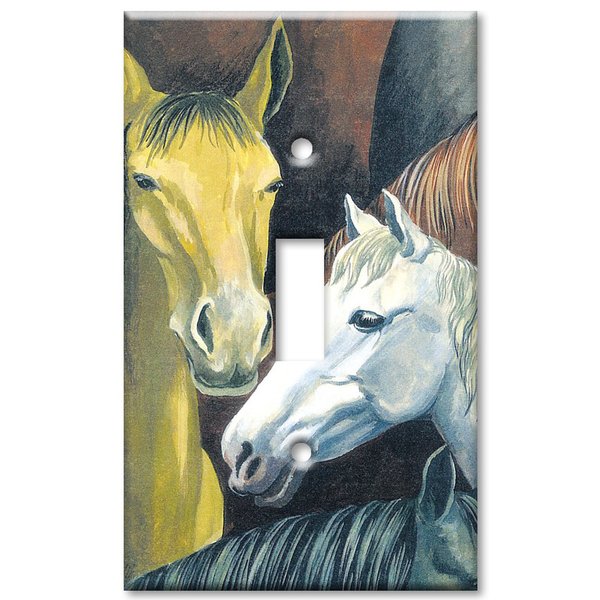 Art Plates - Single Gang Toggle Decorative Metal Wall Plate - Horses - (Made in USA)