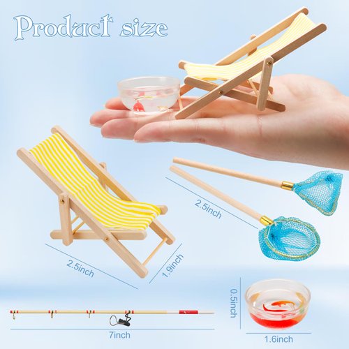5 Pieces Miniature Fishing Rod Life Scene Dollhouse Decoration Fish Bowl Fishing Net Miniature Fishing Accessories