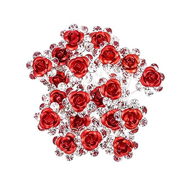 WOIWO 20 PCS Crystal Hair Pins Rose U-sharped Design Metal Hair Pins Fit for Women and Girls Hair Jewelry Accessories, Red