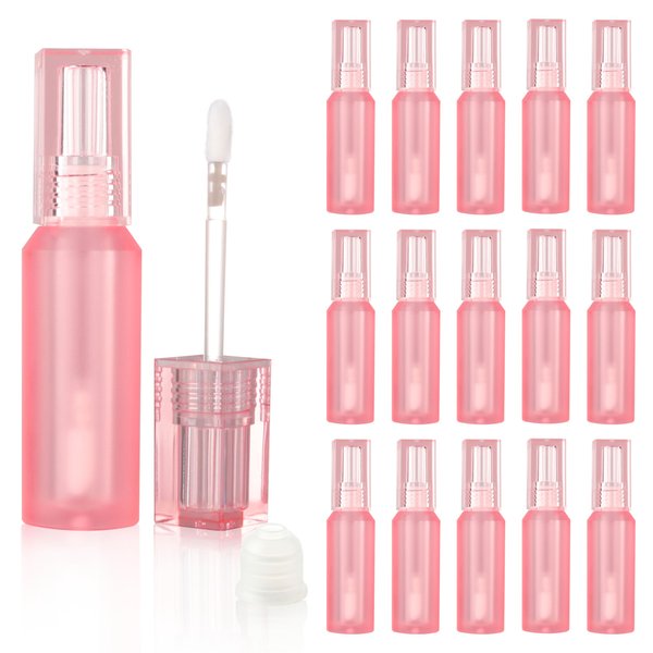 COSIDEA 15pcs Empty Thick wall 4ml 0.13oz Pink lip gloss tubes with wand square cap Cute bottle Shaped Lipgloss tube containers for lip oil packing