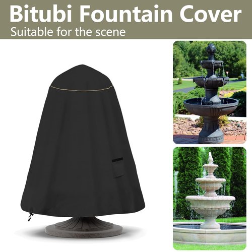 Bitubi Fountain Cover（36"x42"） 600D Oxford Cloth Garden Fountain Statue Protective Cover with Drawstring Waterproof Windproof Fountain Protector,Black