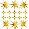 Gold Star Foil Balloons Kit with 6 Pack 12 Point Star Balloons Starburst Cone Balloons Spike Balloons and 10Pcs Four Pointed Star Balloos for Wedding Baby Shower Photo Booth Birthday Party Supplies