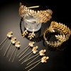 WILLBOND 15 Pieces Greek Goddess Costume Accessories Women Toga Golden Leaves Bridal Crown Headband Bracelet Pearl Earrings and Hair Pins (Fresh Style)