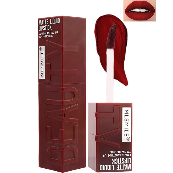 Matte Liquid Lipstick for Women- 1Pcs Highly Pigmented Color Lip Stain Tint, Super Velvet Matte Lip Gloss, Up to 16H Wear, Long Lasting Waterproof Smudgeproof, Non-Stick Cup Lip Makeup-06# Wine Red
