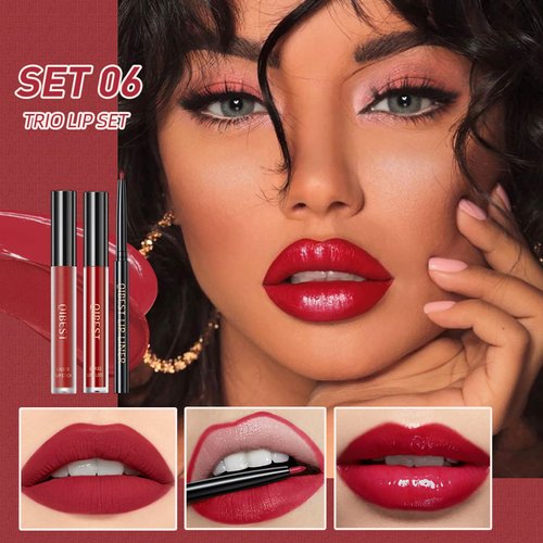 Perfect Combination! 3-in-1 Lip Gloss Set: Matte Lipstick, Moisturizing Lip Gloss, 2mm Lip Liner. The Matte Texture Is Non-sticky,waterproof, The Moisturizing Texture Is Hydrating (06 - Crazy Party)