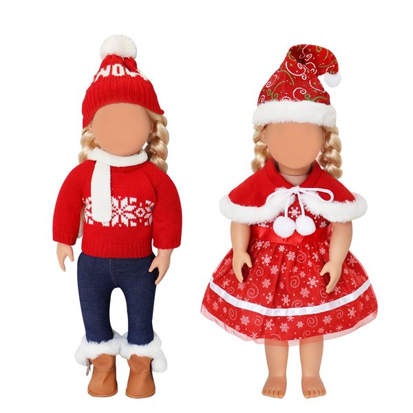 2 pcs 18 inch Doll Clothes and Accessories for American 18 inch Girl Doll Clothes Gift, American Doll Christmas Costumes Gifts for Little Girls (No Doll) (Christmas)
