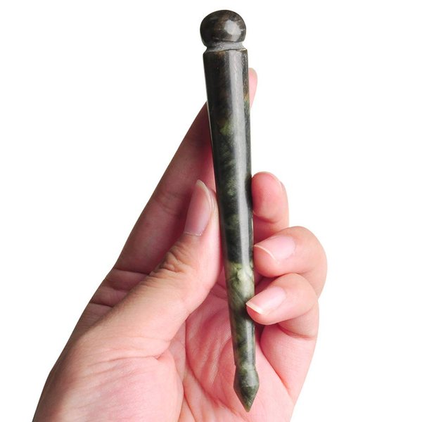 Jade Trigger Point Acupressure Gua Sha Massage Acupuncture Pen, Natural Healing Jade Stone Full Body Relax Self Massage Deep Soft Tissue Tool, Reduce Muscles Soreness and Pain Relief - Point End