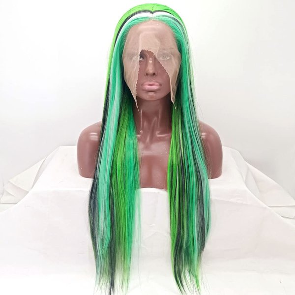 xiweiya Wigs Mixed Green to Blonde White Lace Front Wigs with Black Multi-colored Straight Wig for Women Heat Resistant Fiber Wig for Drag Queen Halloween Cosplay Wigs…
