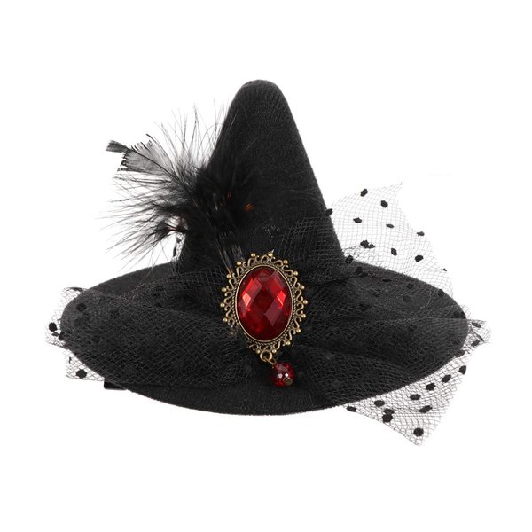 Beaupretty Witch Hat Hair Clip Witch Mini Top Hat Halloween Mesh Flower Witch Hat Fascinator Hat Halloween Costume Dress up Party Supplies, Black