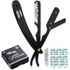Utopia Care Professional Barber Straight Edge Razor Safety with 100-Pack Derby Blades - 100 Percent Stainless Steel (Black)