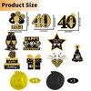 40th Glitter Black Gold Birthday Banner Party Decorations, Happy 40th Birthday Decorations Hanging Swirls Banner Honeycomb Centerpieces for Men Women Happy 40 Years Old Bday Party