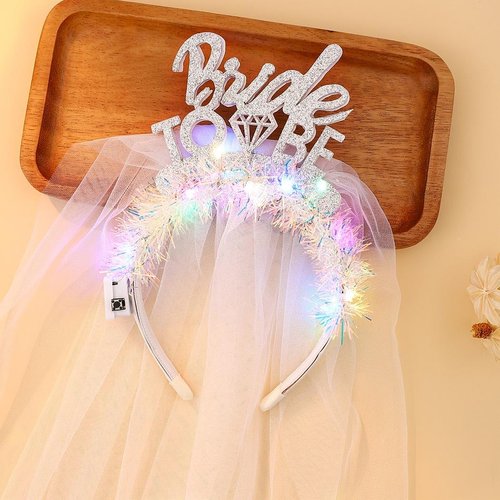 JEAIRTS Light Up Bride Headband LED Bachelorette Veil Bride To Be Hair Hoop Glitter Wedding Veil Headpiece Bachelorette Party Hair Accessories for Women and Girls