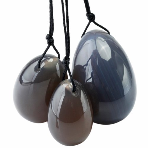 TUMBEELLUWA Yoni Egg Healing Crystal 3 PCS Drilled Massage Stones for Women to Train Pelvic Muscles Kegel Exercise, Grey Agate