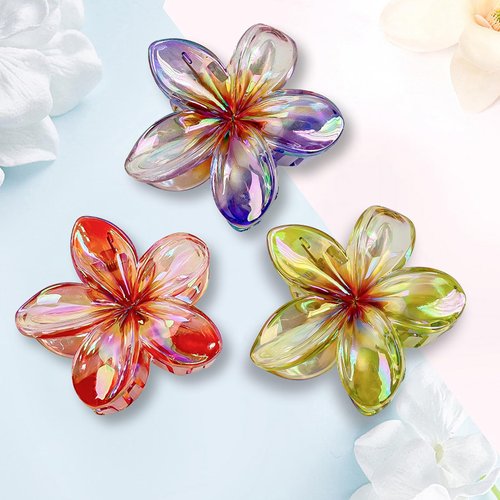 YFKEJI 3Pcs Flower Hair Clips, Medium-Sized Resin Hair Claw Clips, 3.15inch Hair Clips for Thin, Colorful Plumeria Alligator Clips, Seaside Resort Hair Accessories for Girls & Women（B#）
