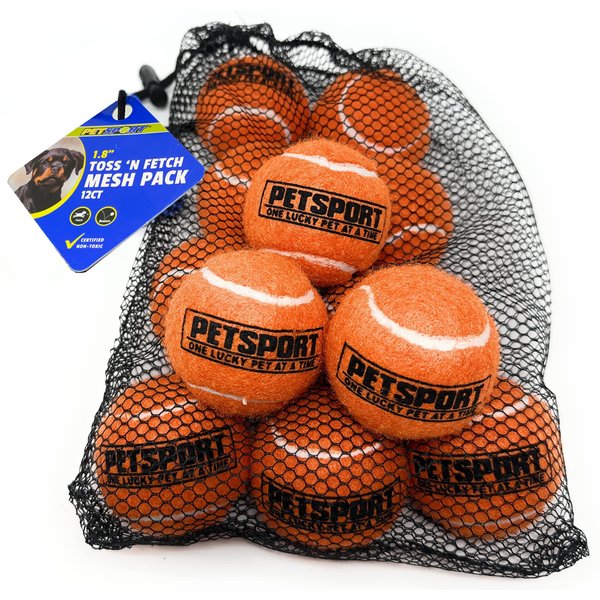 PetSport Orange Tennis Ball Dog Toys | 12 Pack Small (1.8") Pet Safe Felt & Rubber Balls with Carrying Bag | Play Fetch, Launch, Chuck or Toss at Dog Park