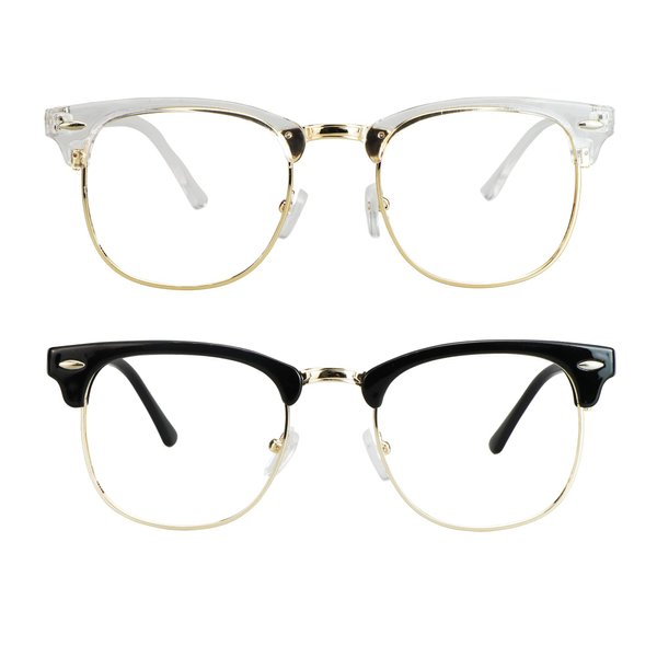 LifeArt 2 Pairs Blue Light Blocking Glasses, Anti Eyestrain, Computer Glasses, Gaming Glasses, TV Glasses for Women Men, Anti Glare (Black Gold + Clear Gold, No Magnification)