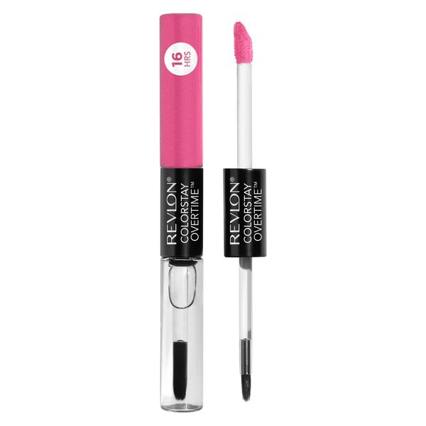 Revlon Liquid Lipstick with Clear Lip Gloss, ColorStay Face Makeup, Overtime Lipcolor, Dual Ended with Vitamin E in Pink, For Keeps Pink (490), 0.07 Oz