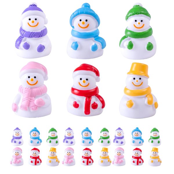 Keyrank 24 Pcs Mini Snowman Resin Set, Dollhouse Miniature Tiny Cute Snowman Creatures Figurines, Mini Christmas Figures,Christmas Decorations for Home