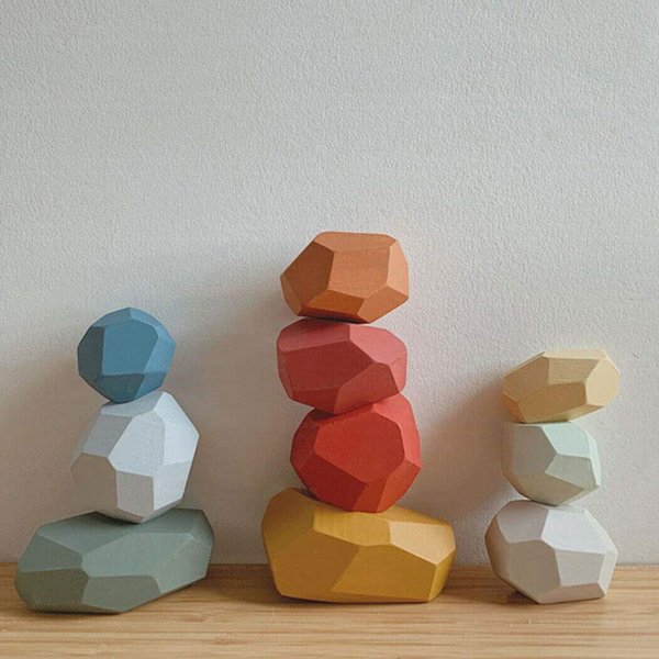 moderngenic Wooden Balancing Stacking Stones, 36pcs Wood Rocks, Building Blocks Set, Sorting and Stacking Games, Lightweight Natural Colorful Toys, Preschool Learning Educational Puzzle Toy