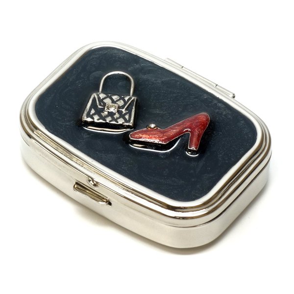 Speert 9310 Rectangular Small Pill Box Organizer Black Red Gold Women Travel Pill Case Purse Pocket Container Daily Portable Medicine Vitamin Box Medication Supplement Mini Storage