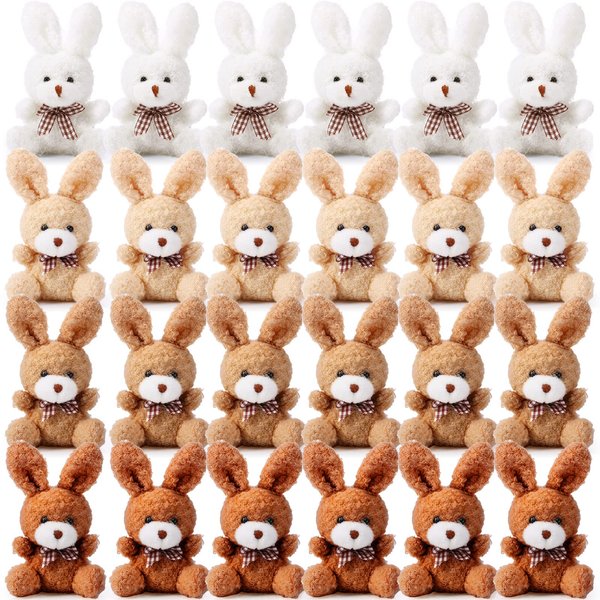 Sotiff 24 Pcs Plush Bunny Stuffed Animal Bulk 4.7 Inch Mini Bunnies Keychain Doll Furry Rabbit with Bow Tie for Birthday Xmas Easter Baby Shower Party Favor Gifts Classroom Rewards(Mixed Color)