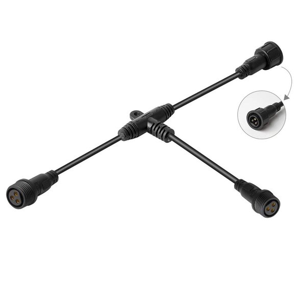 BTF-LIGHTING 5 PCS 3 Core 3 pin Black Plastics IP65 T Shape Tee Connctor 1 Male Ends 2 Female End 0.75mm²/18AWG 22mm Nut Support BTF-LIGHTING 3 PIN Big Size Connector