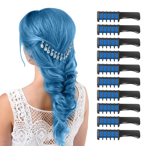 MSDADA Blue Hair Chalk for Girls - 10 Pcs New Hair Chalk Comb Temporary Bright Washable Hair Color Dye for Girls Kids - Christmas Birthday Easter Halloween Gifts for Girls Kids