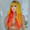 incohair 24 Inches Long Wavy Wigs for Women Heat Resistant Synthetic Ombre Wig with Bangs, Colorful Costume Wigs for Party Halloween Cosplay (ombre Yellow Orange)