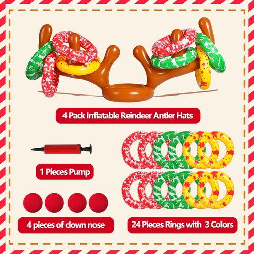 MGparty Christmas Inflatable Reindeer Antler Toss Game for Xmas Kids Teens Party Favors Supplies Toss Game