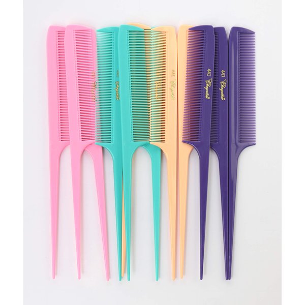 SHEON Cleopatra 8-1/2 inch Rattail Combs Extra Fine Tooth.Rat Tail Comb Model #441. Color Fresh Mix. 1 Dozen