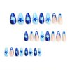 Blue French Tip Press on Nails Medium Almond Fake Nails Blue Full Cover False Nails With Dark and Light Blue Star Designs Acrylic Stick on Nails Reusable Artificial Nails for Women Glue on Nails 24Pcs